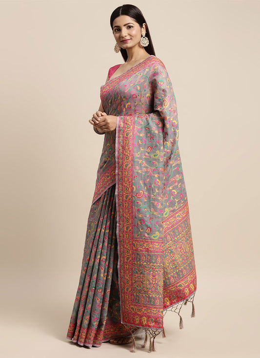 Classic Cotton Silk Grey Woven Saree