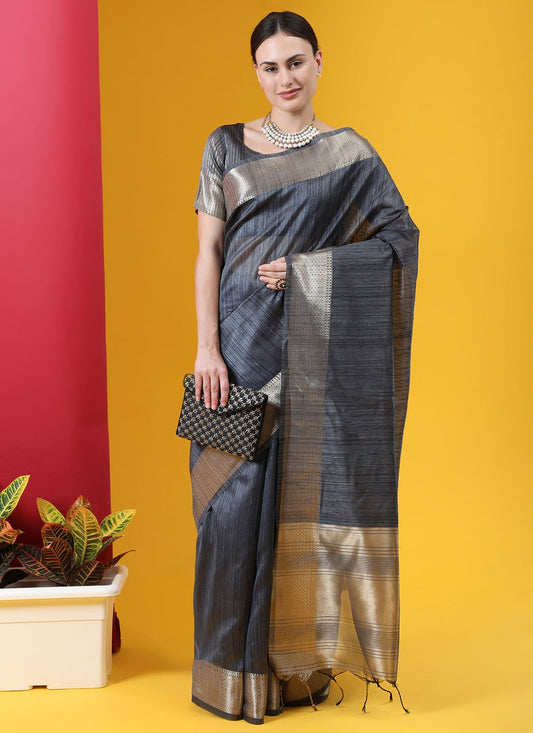 Contemporary Tussar Silk Grey Woven Saree