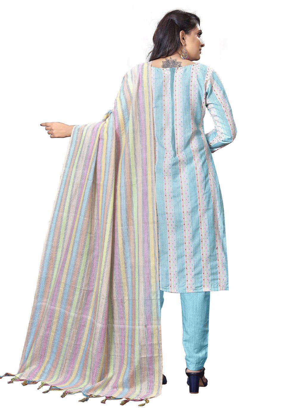 Salwar Suit Handloom Cotton Aqua Blue Woven Salwar Kameez