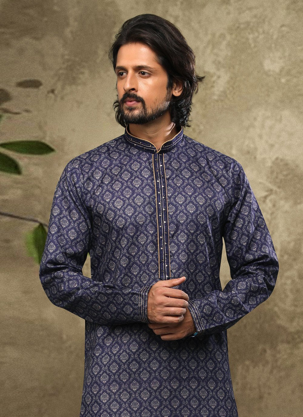 Kurta Pyjama Handloom Cotton Blue Digital Print Mens