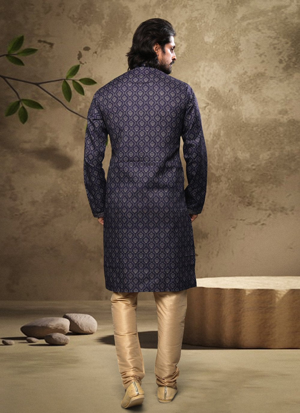 Kurta Pyjama Handloom Cotton Blue Digital Print Mens