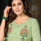 Casual Kurti Handloom Cotton Green Embroidered Kurtis