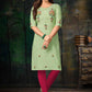 Casual Kurti Handloom Cotton Green Embroidered Kurtis