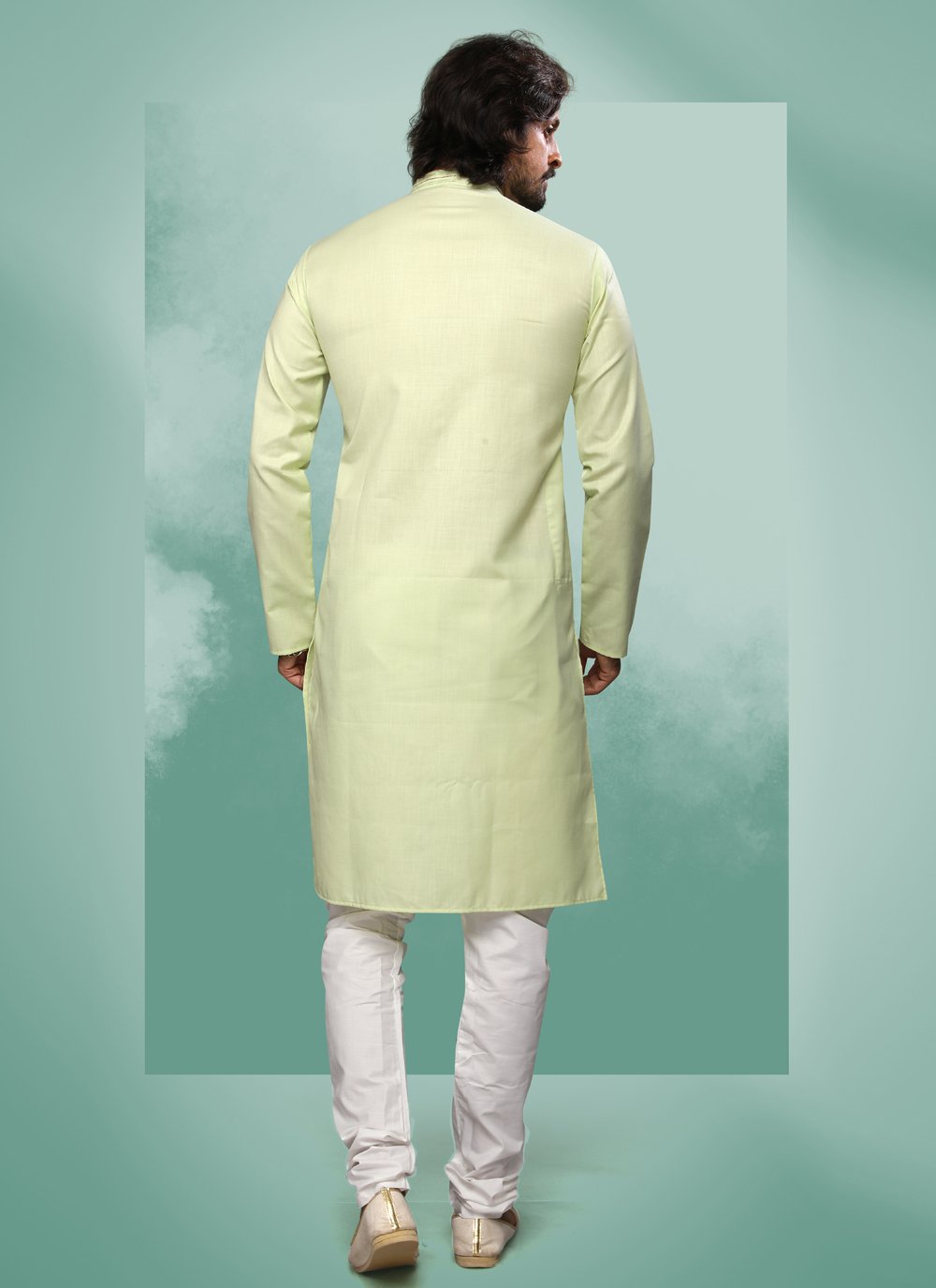 Kurta Pyjama Handloom Cotton Green Embroidered Mens