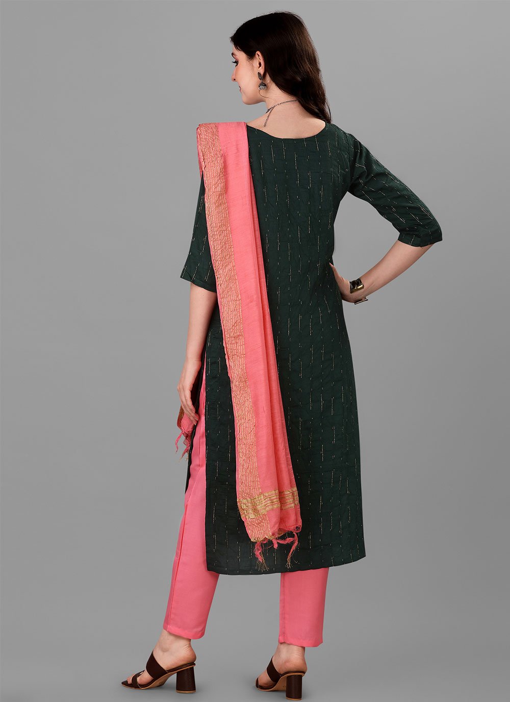 Pant Style Suit Handloom Cotton Green Embroidered Salwar Kameez