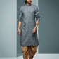 Dhoti Kurta Handloom Cotton Grey Digital Print Mens