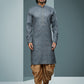 Dhoti Kurta Handloom Cotton Grey Digital Print Mens