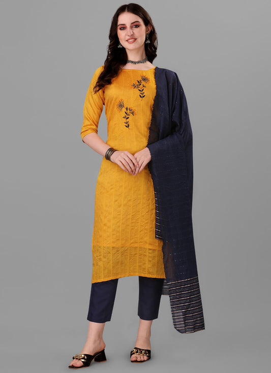 Salwar Suit Handloom Cotton Mustard Embroidered Salwar Kameez