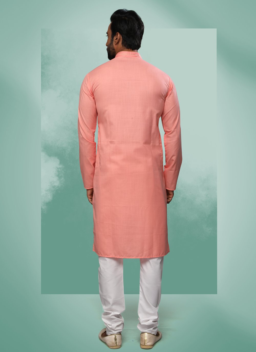 Kurta Pyjama Handloom Cotton Pink Embroidered Mens