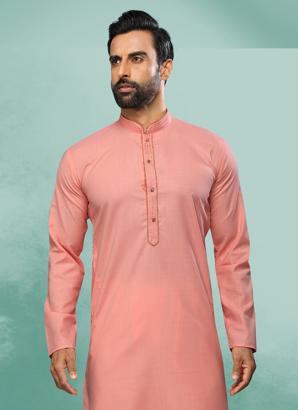 Kurta Pyjama Handloom Cotton Pink Embroidered Mens