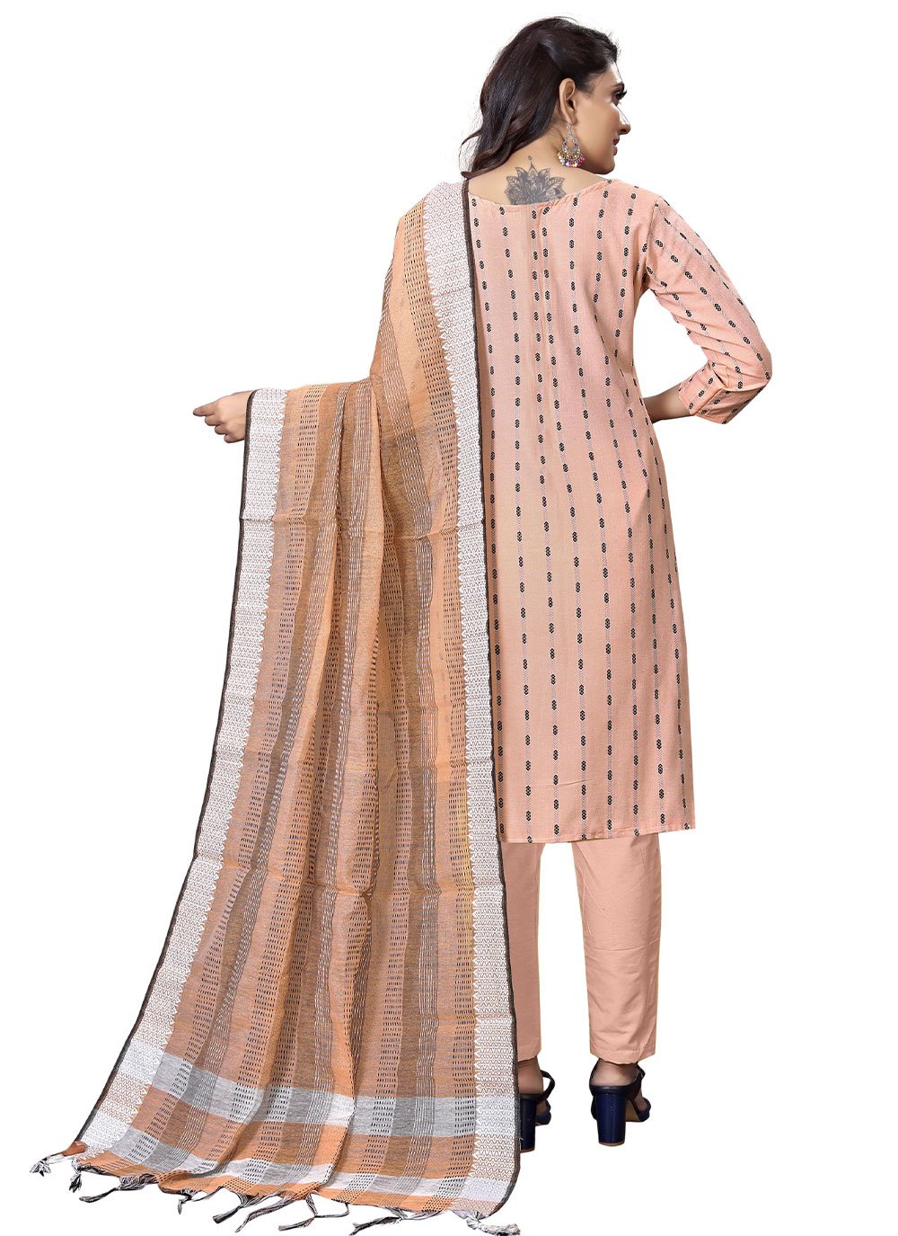 Trendy Suit Handloom Cotton Peach Woven Salwar Kameez