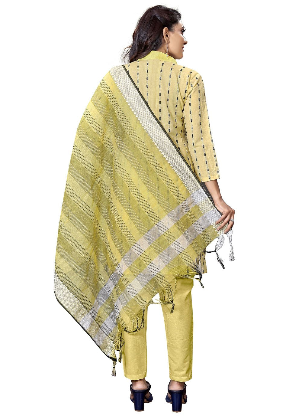 Pant Style Suit Handloom Cotton Yellow Woven Salwar Kameez