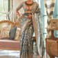 Trendy Saree Handloom Silk Tissue Blue Grey Multi Saree