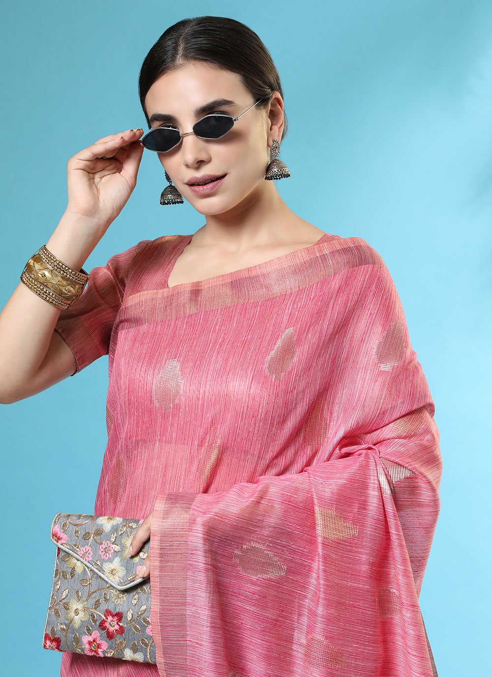 Classic Handloom Silk Pink Woven Saree