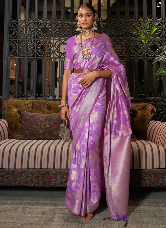 Designer Handloom Silk Purple Weaving Saree