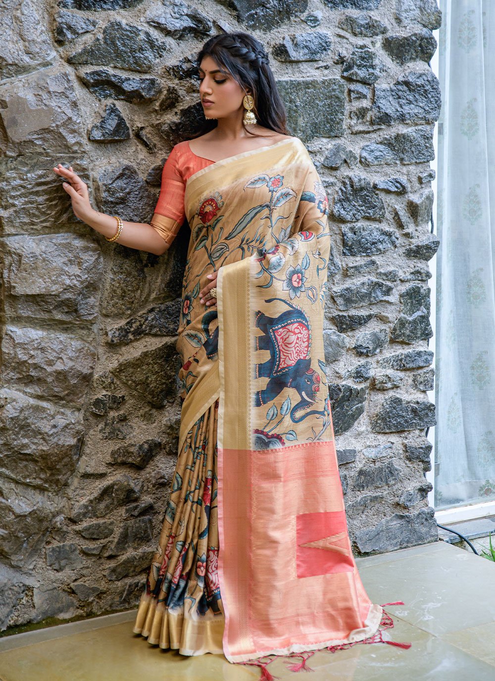 Classic Handloom Silk Tussar Silk Multi Colour Print Saree