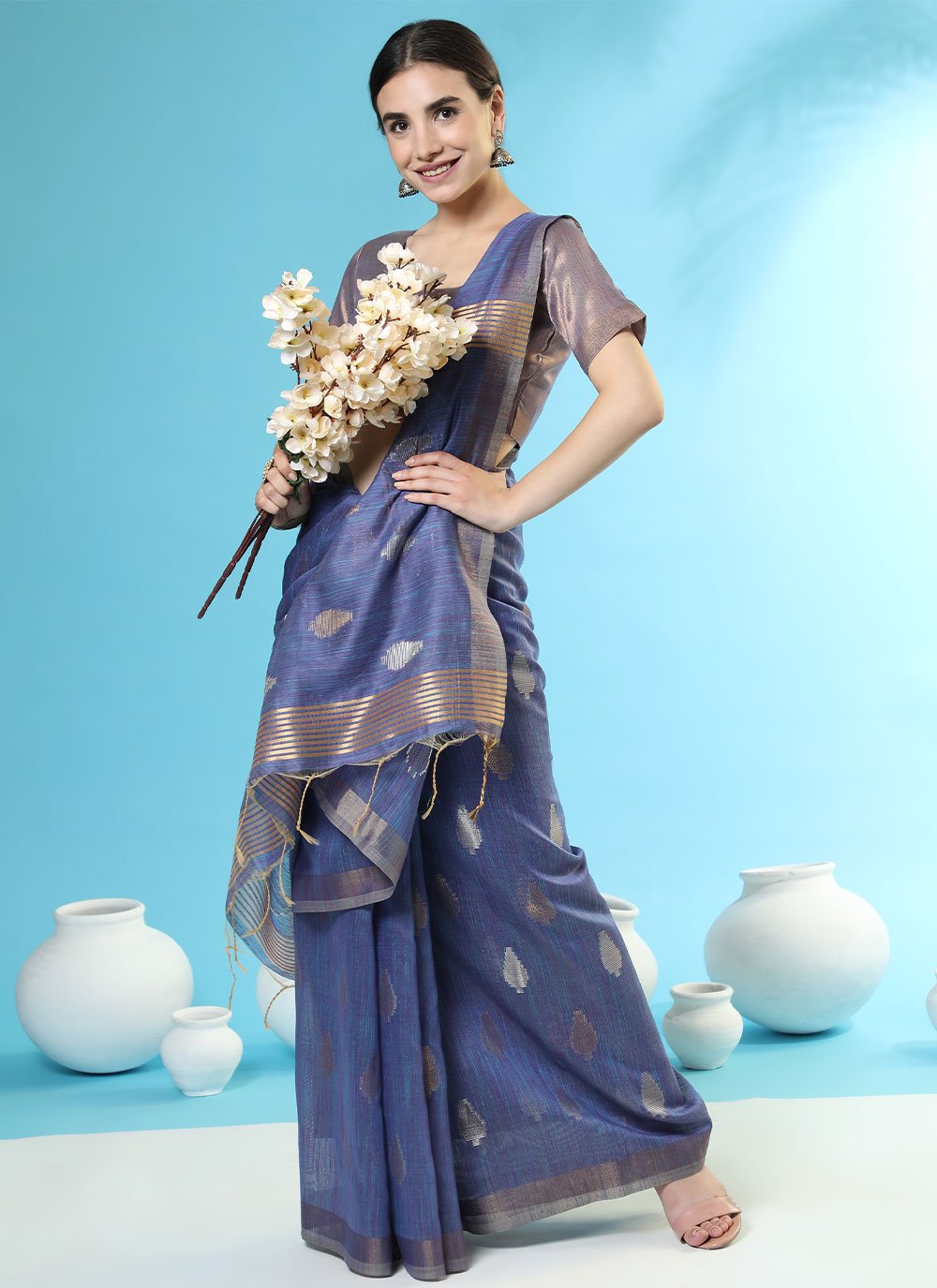 Trendy Saree Handloom Silk Blue Woven Saree