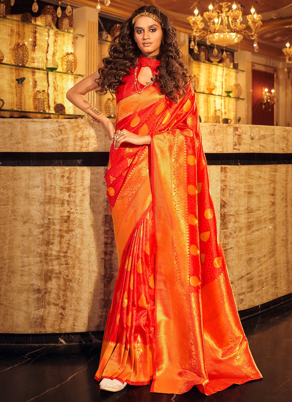 Classic Handloom Silk Orange Weaving Saree