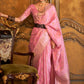 Trendy Saree Handloom Silk Satin Pink Weaving Saree
