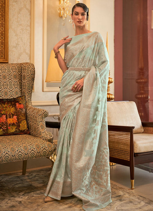 Classic Handloom Silk Sea Green Weaving Saree