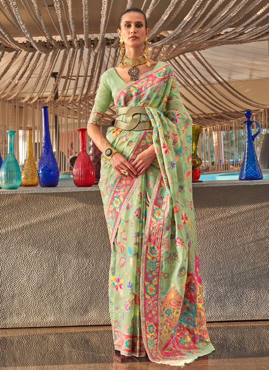 Contemporary Handloom Silk Sea Green Weaving Saree