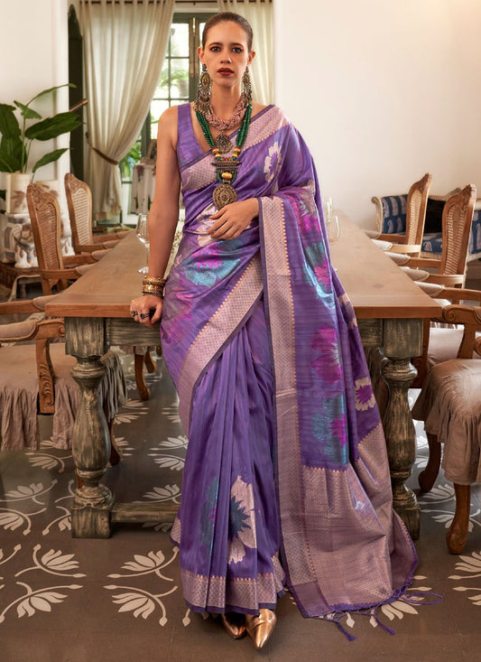 Trendy Saree Handloom Silk Purple Weaving Saree