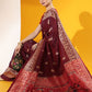 Classic Handloom Silk Wine Woven Saree