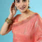Contemporary Handloom Silk Peach Woven Saree