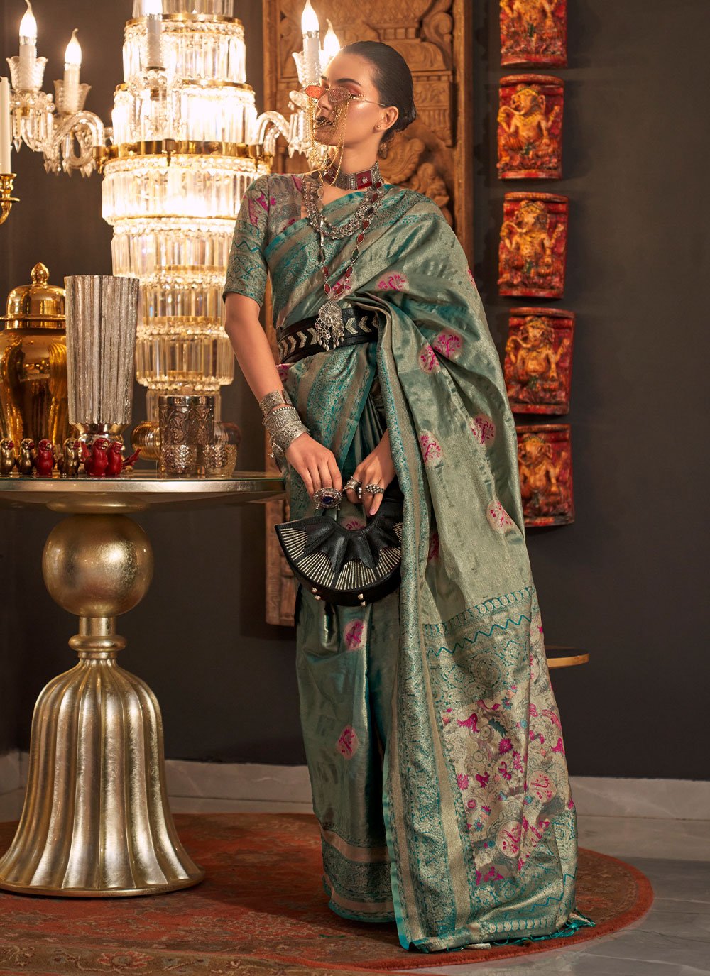 Classic Handloom Silk Sea Green Weaving Saree