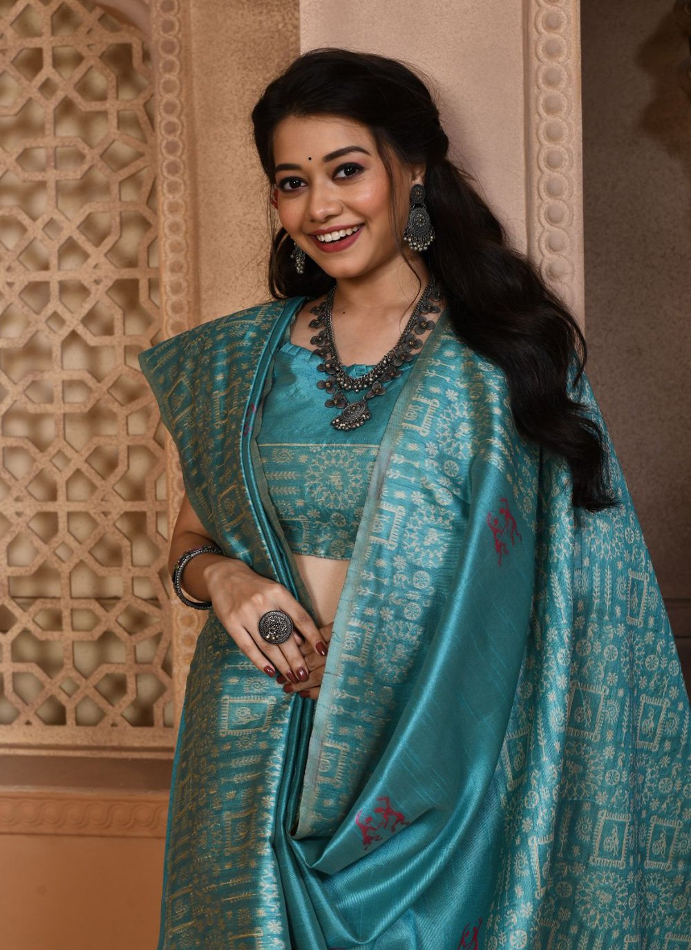 Contemporary Handloom Silk Aqua Blue Woven Saree