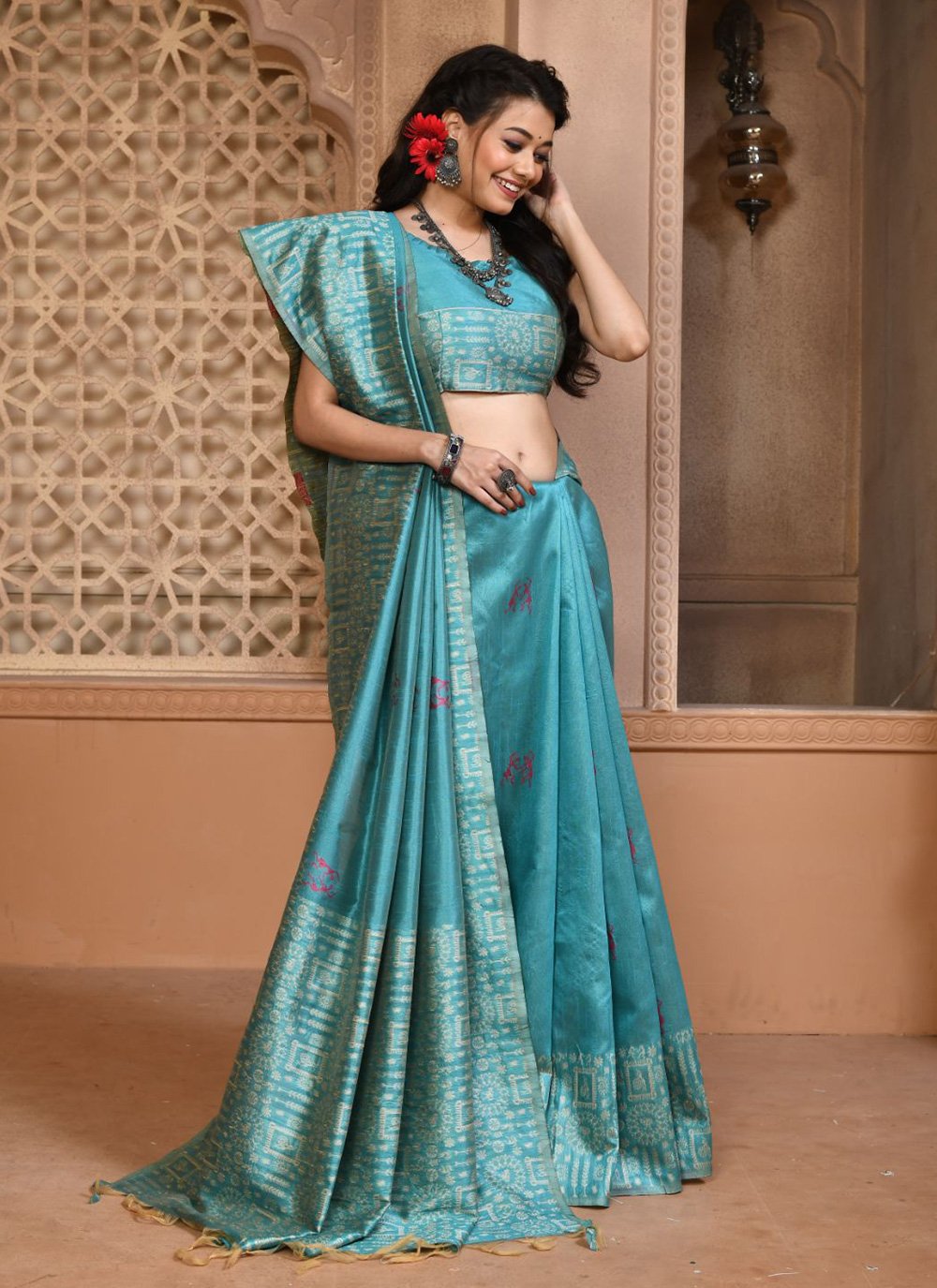 Contemporary Handloom Silk Aqua Blue Woven Saree