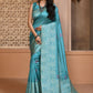 Contemporary Handloom Silk Aqua Blue Woven Saree