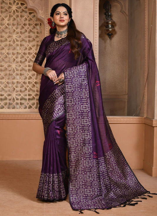 Contemporary Handloom Silk Purple Woven Saree