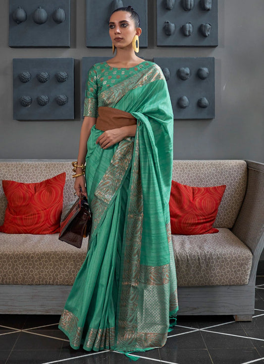 Trendy Saree Handloom Silk Green Weaving Saree