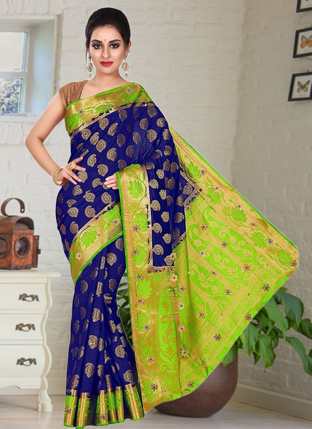 Classic Kanjivaram Silk Blue Hand Work Saree