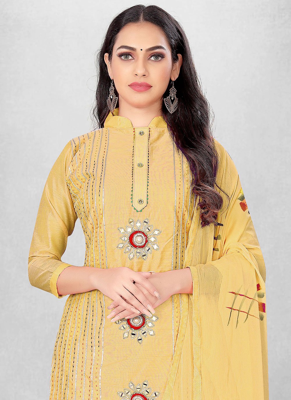 Salwar Suit Cotton Yellow Hand Work Salwar Kameez