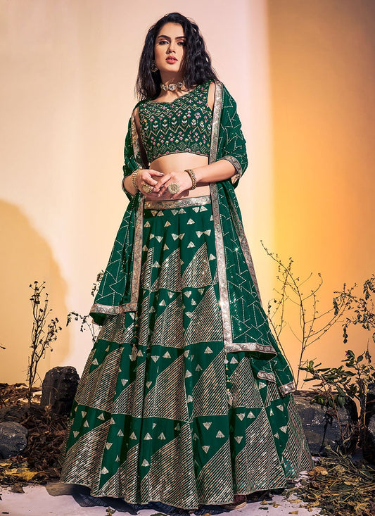 Lehenga Choli Georgette Green Hand Work Lehenga Choli