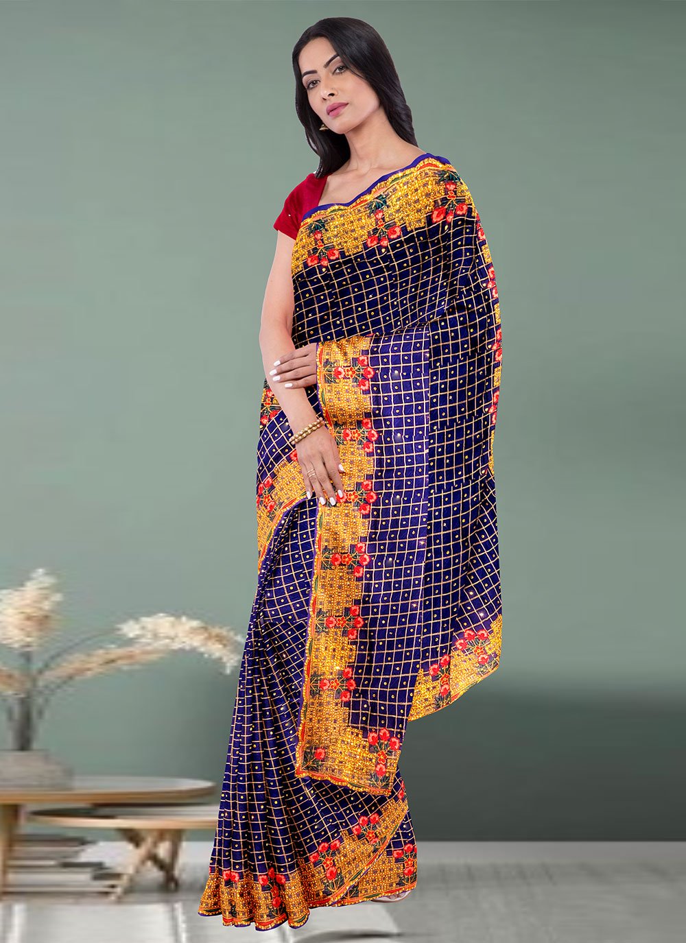 Classic Georgette Blue Hand Work Saree