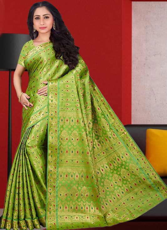 Classic Kanjivaram Silk Green Hand Work Saree