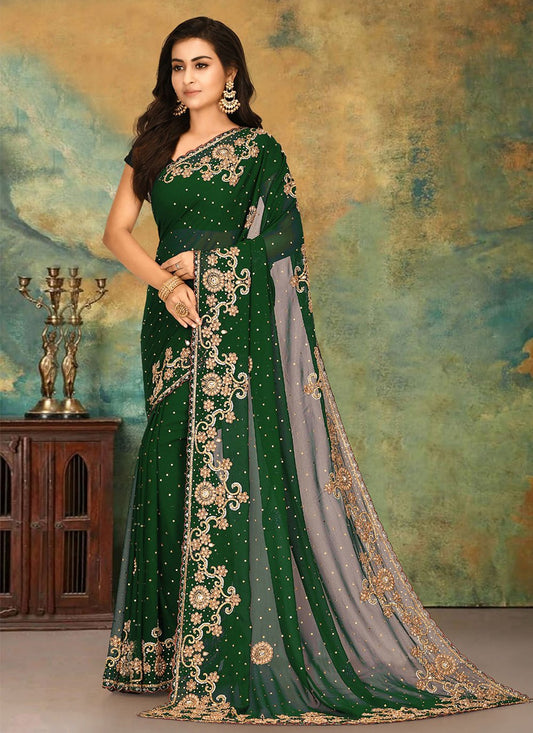 Classic Georgette Green Hand Work Saree