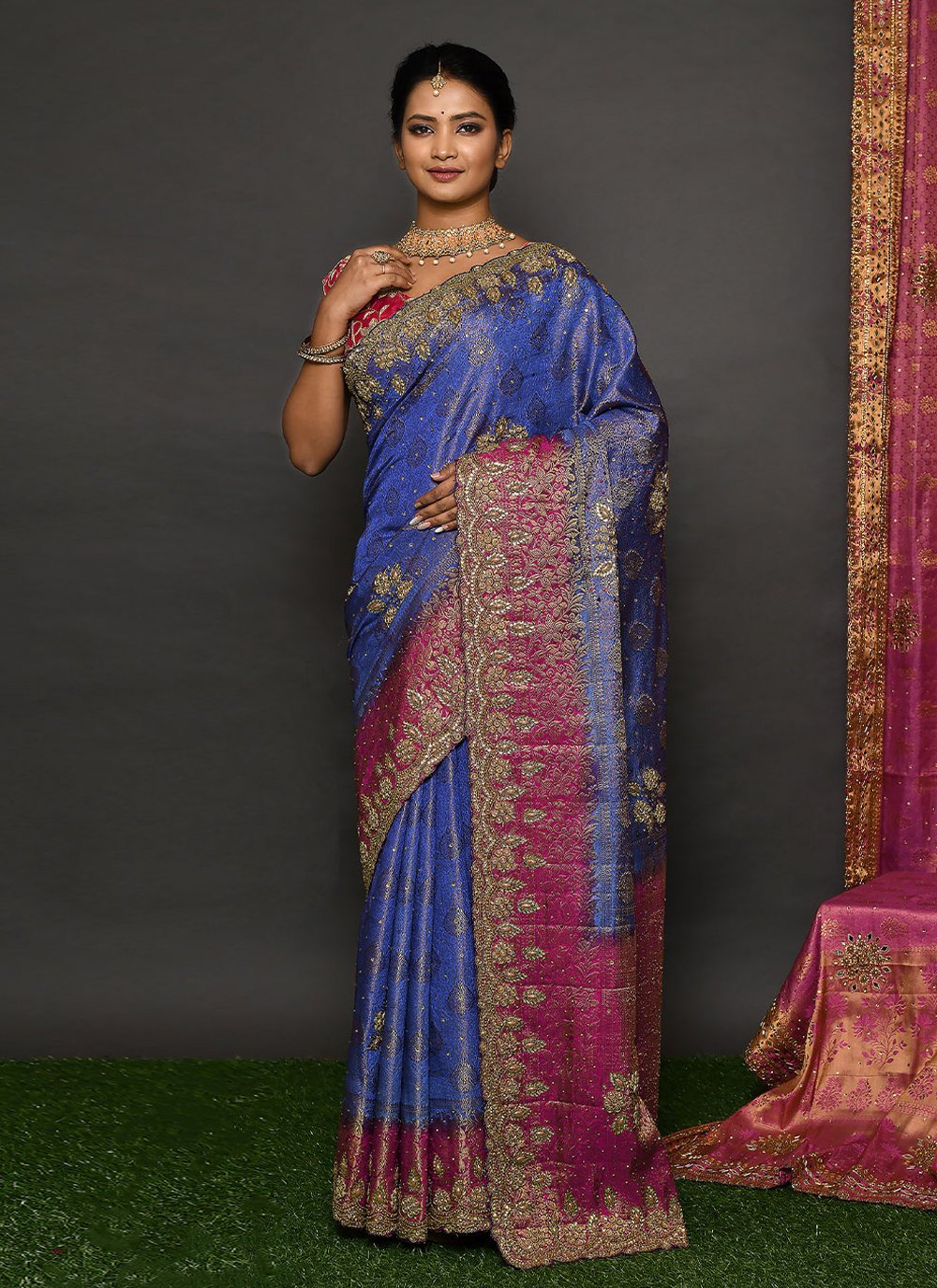 Classic Kanjivaram Silk Blue Hand Work Saree