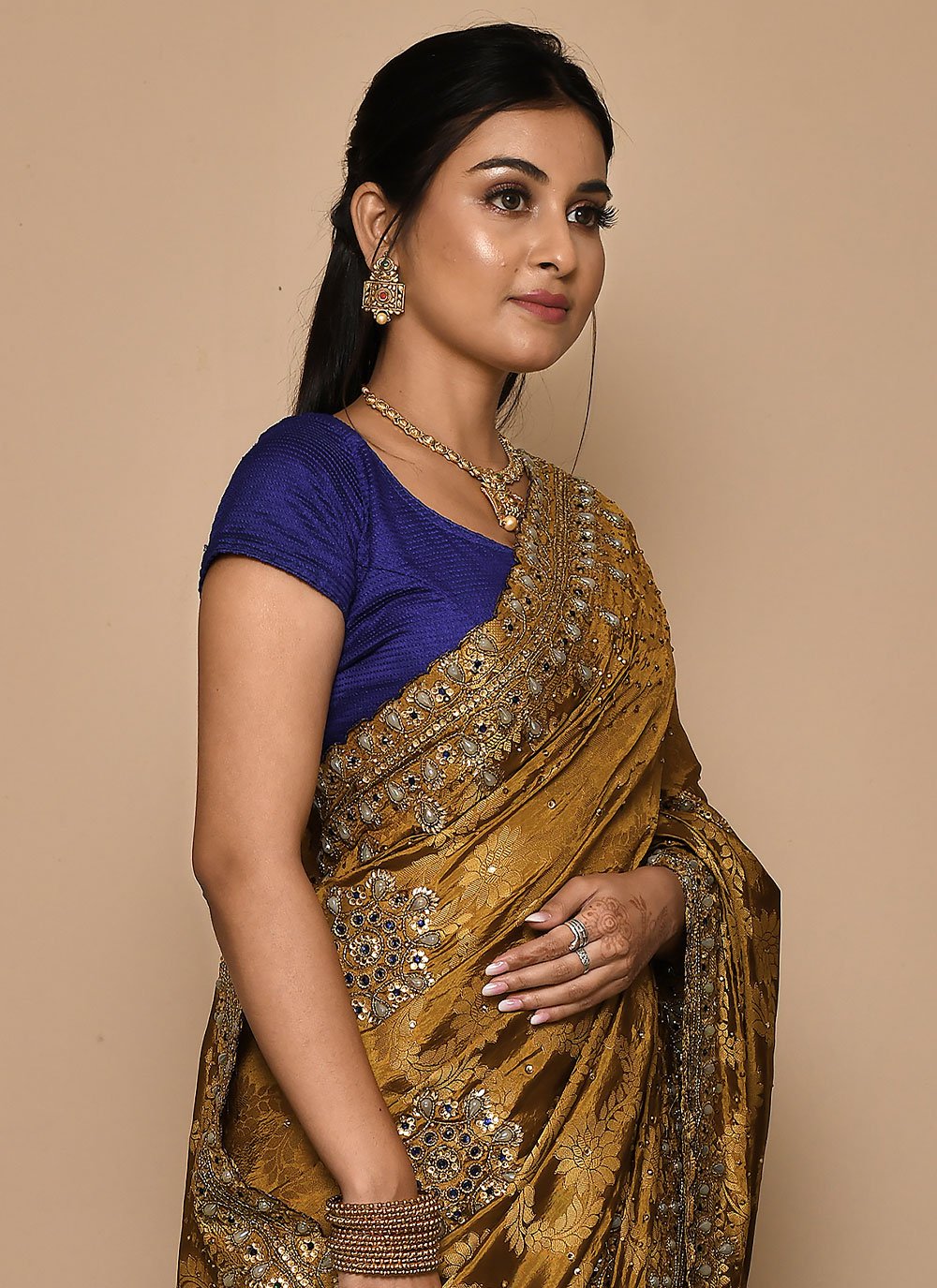 Contemporary Kanjivaram Silk Gold Hand Work Saree