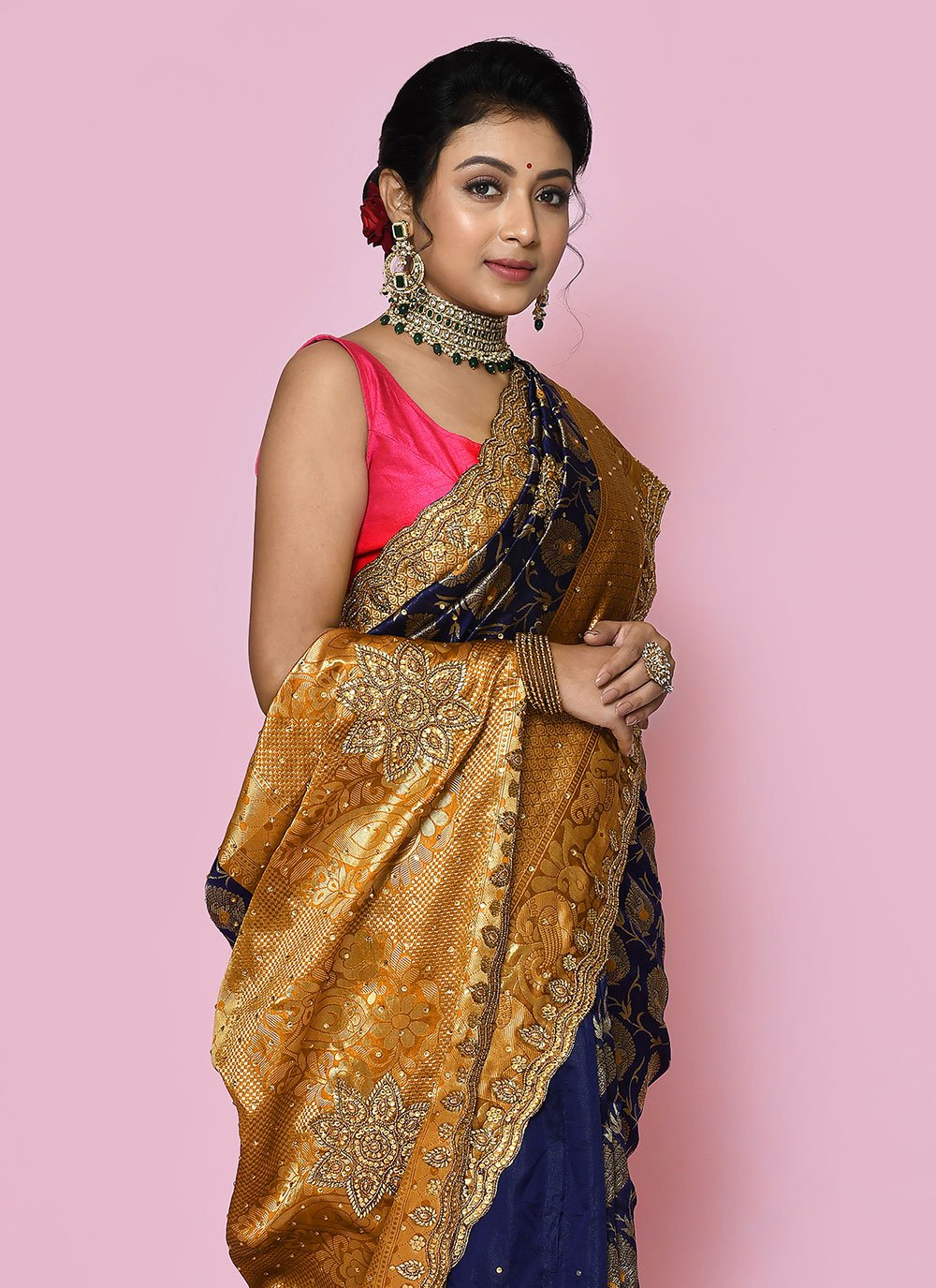 Contemporary Kanjivaram Silk Blue Hand Work Saree