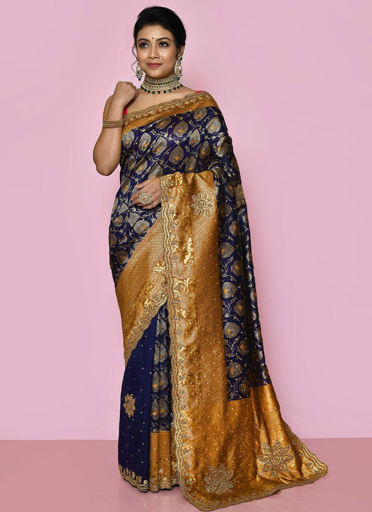 Contemporary Kanjivaram Silk Blue Hand Work Saree