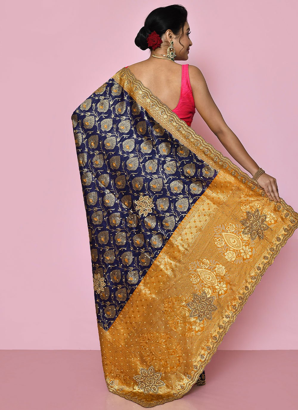 Contemporary Kanjivaram Silk Blue Hand Work Saree