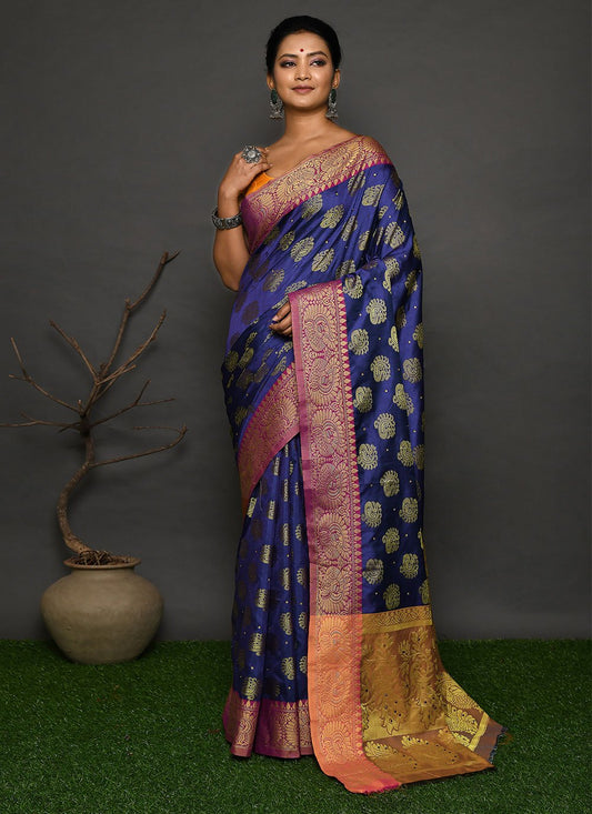 Classic Kanjivaram Silk Blue Hand Work Saree