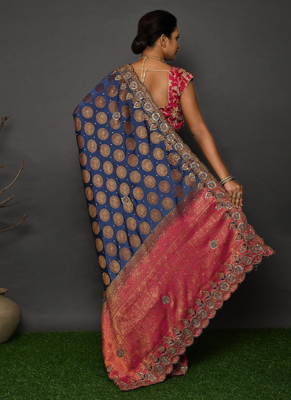 Trendy Saree Kanjivaram Silk Blue Hand Work Saree