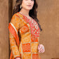 Palazzo Salwar Suit Fancy Fabric Orange Hand Work Salwar Kameez