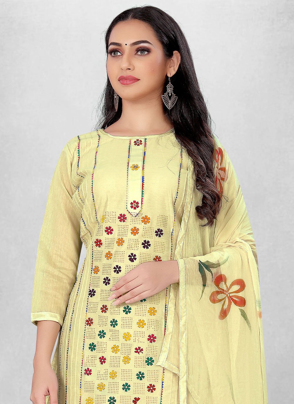 Salwar Suit Cotton Beige Hand Work Salwar Kameez