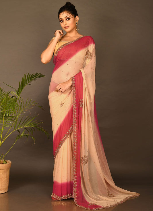 Trendy Saree Georgette Red Embroidered Saree